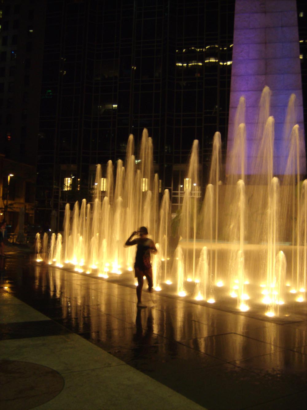 city fountain in color at night