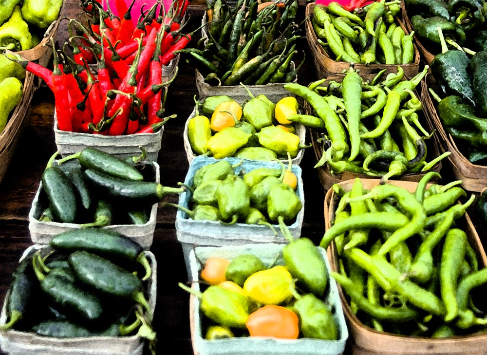 hot peppers at the market