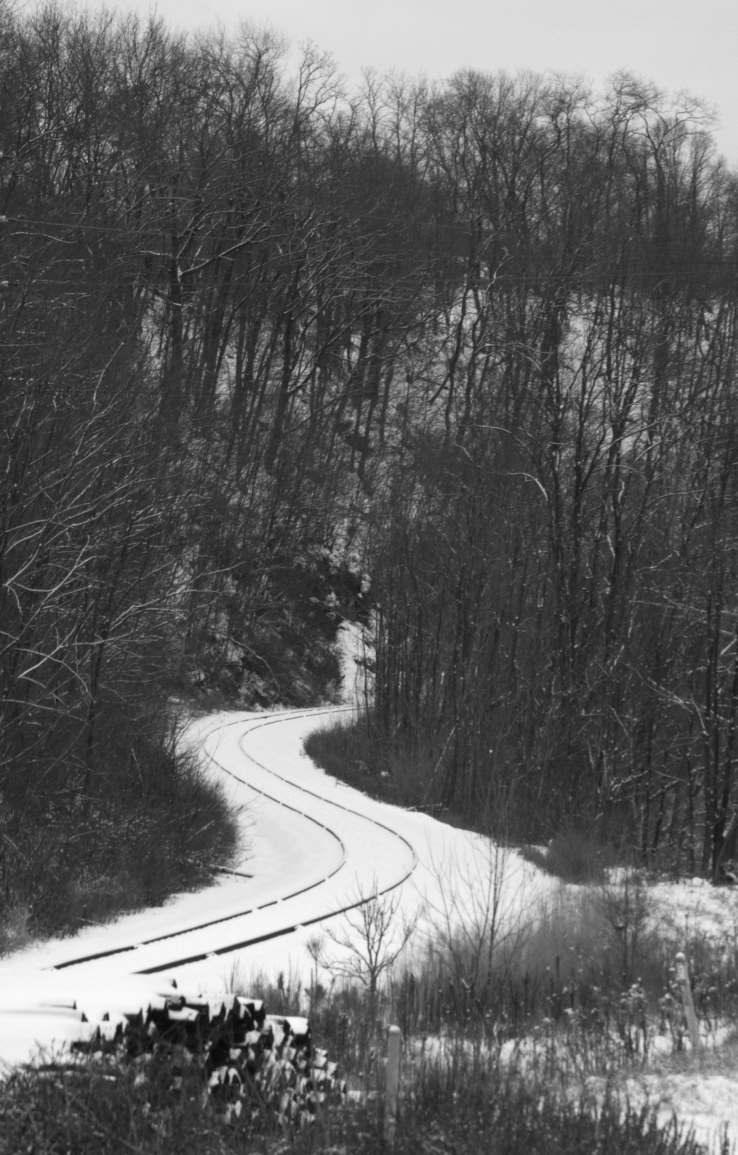 train tracks rounding curves along a hillside