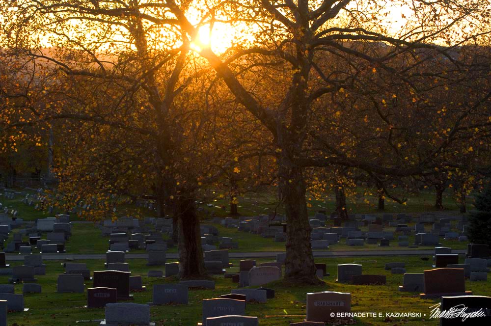 cemetery at sunset