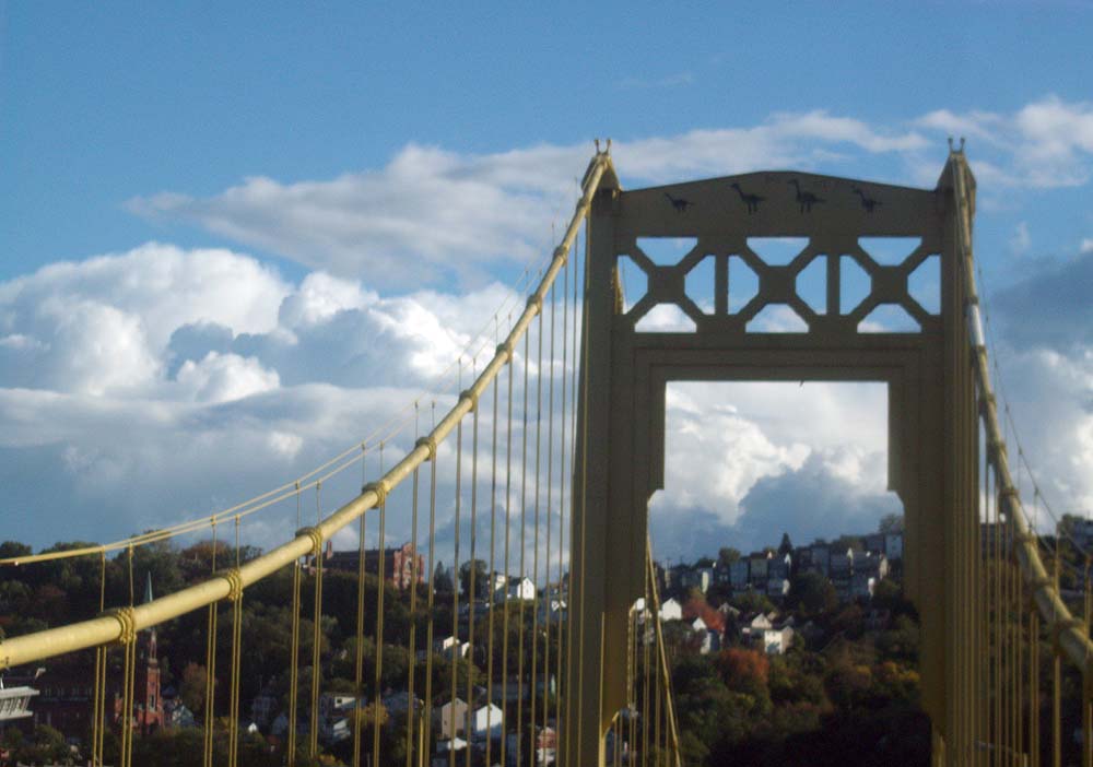 pittsburgh hills in autumn and bridge