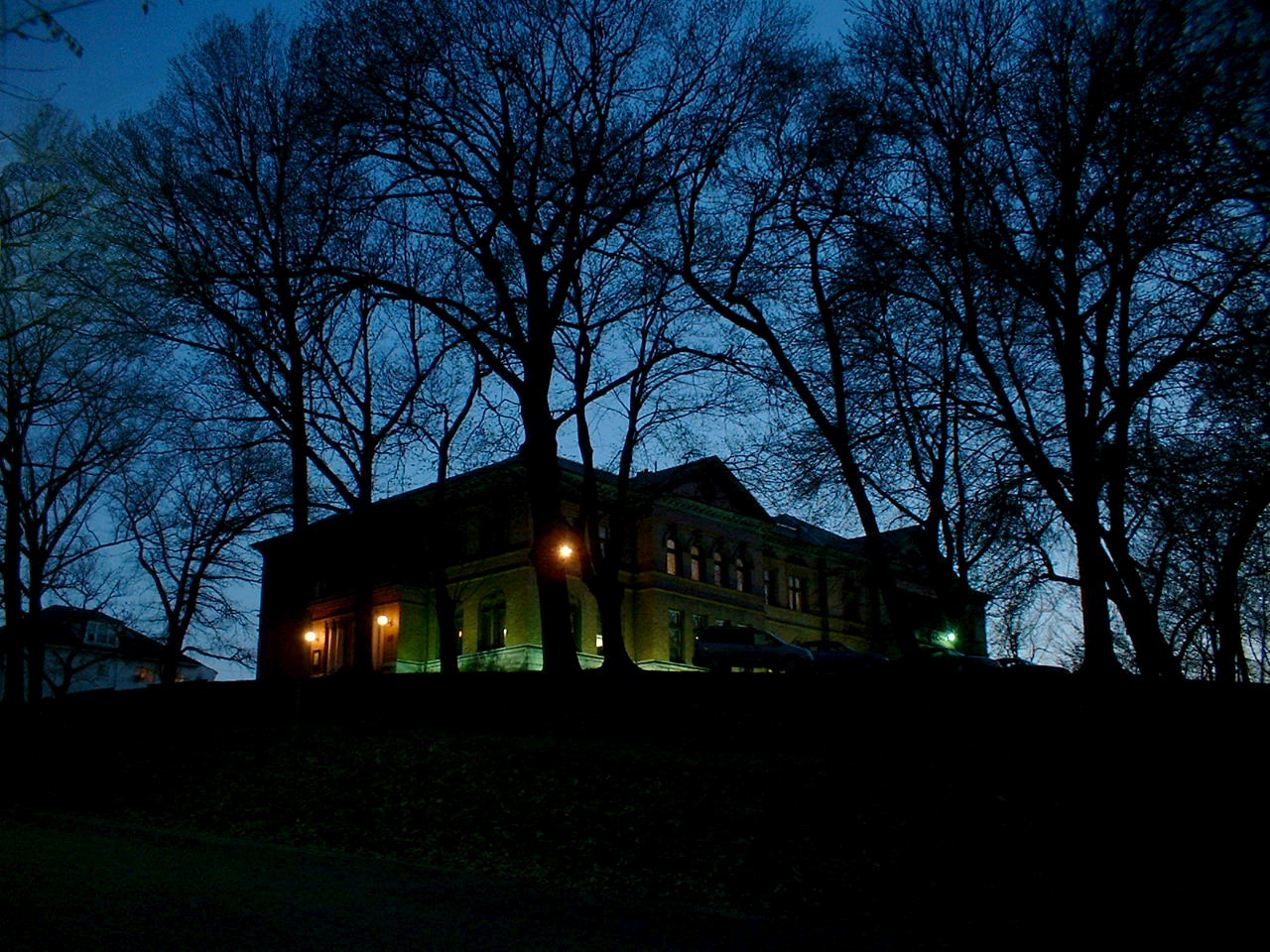 building on hill at dusk