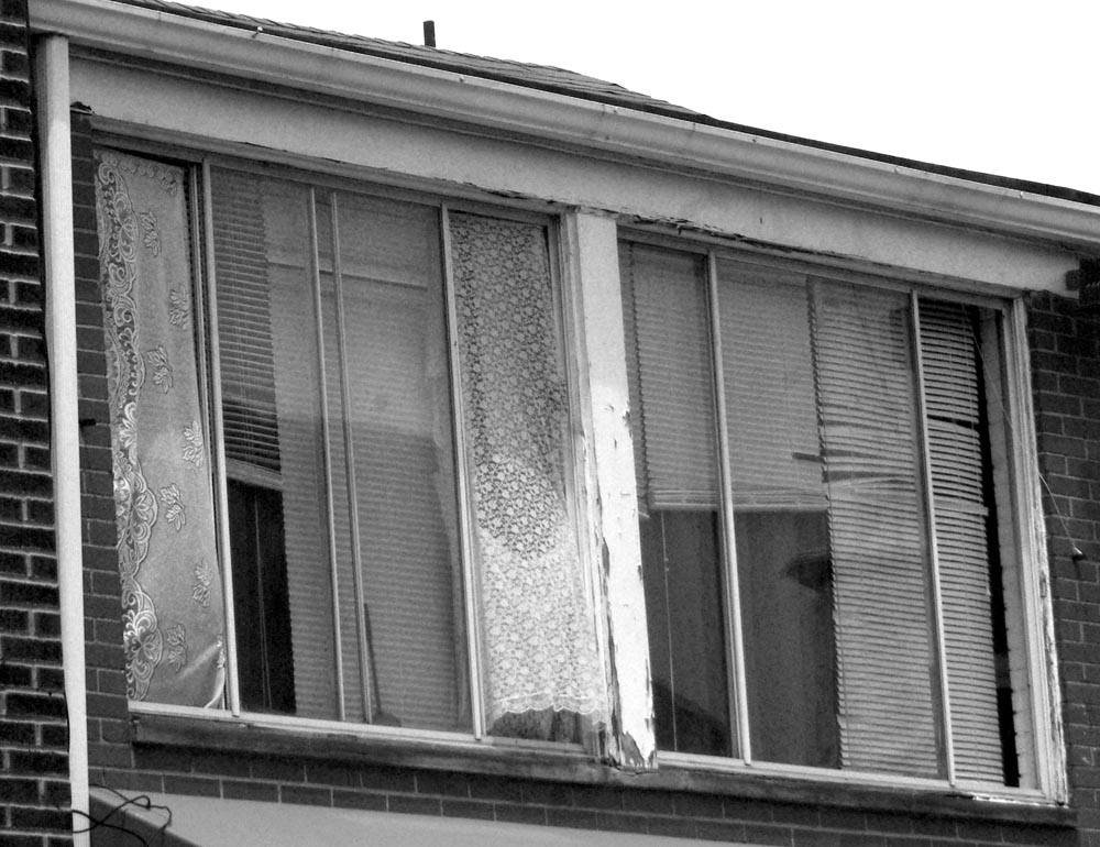 lace curtains in apartment window