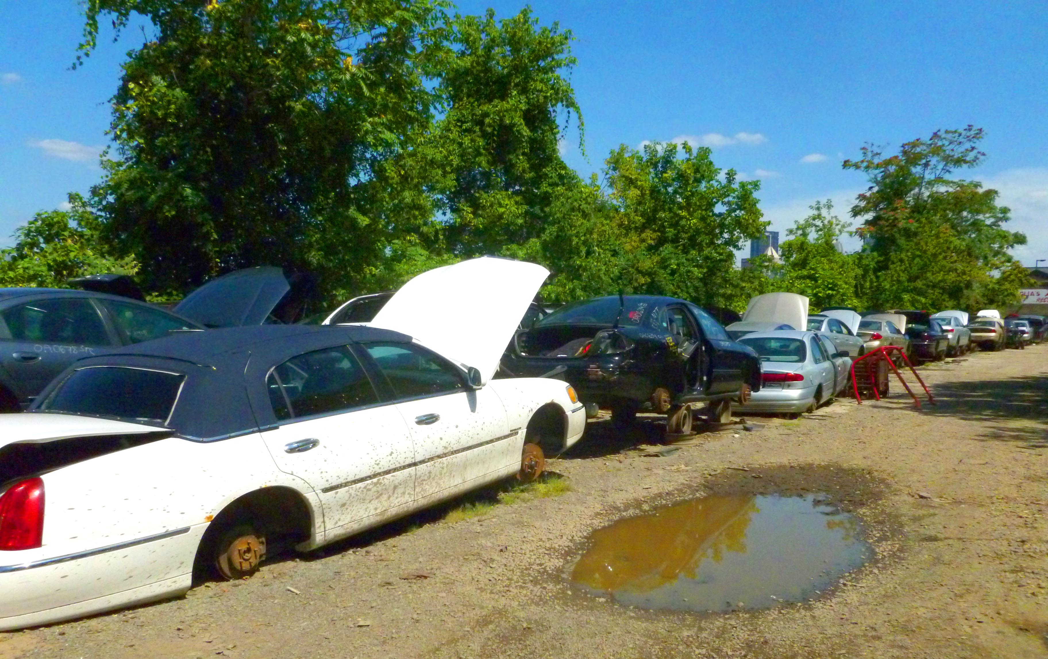 line of wrecked cars