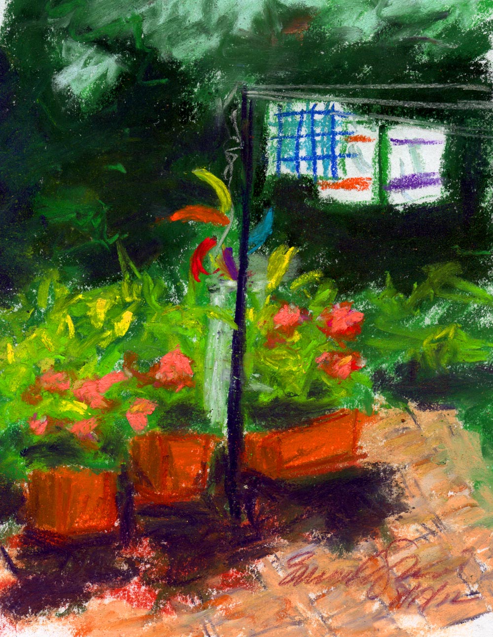pastel sketch of garden