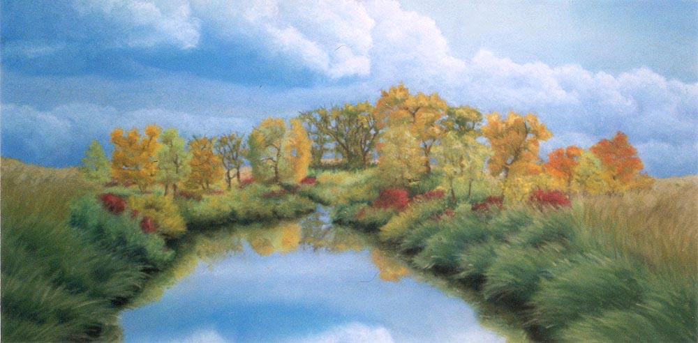 pastel painting of autumn scene