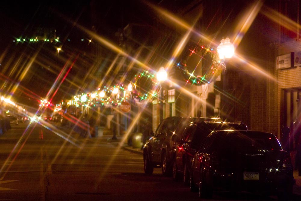 Holiday lights on Main Street.