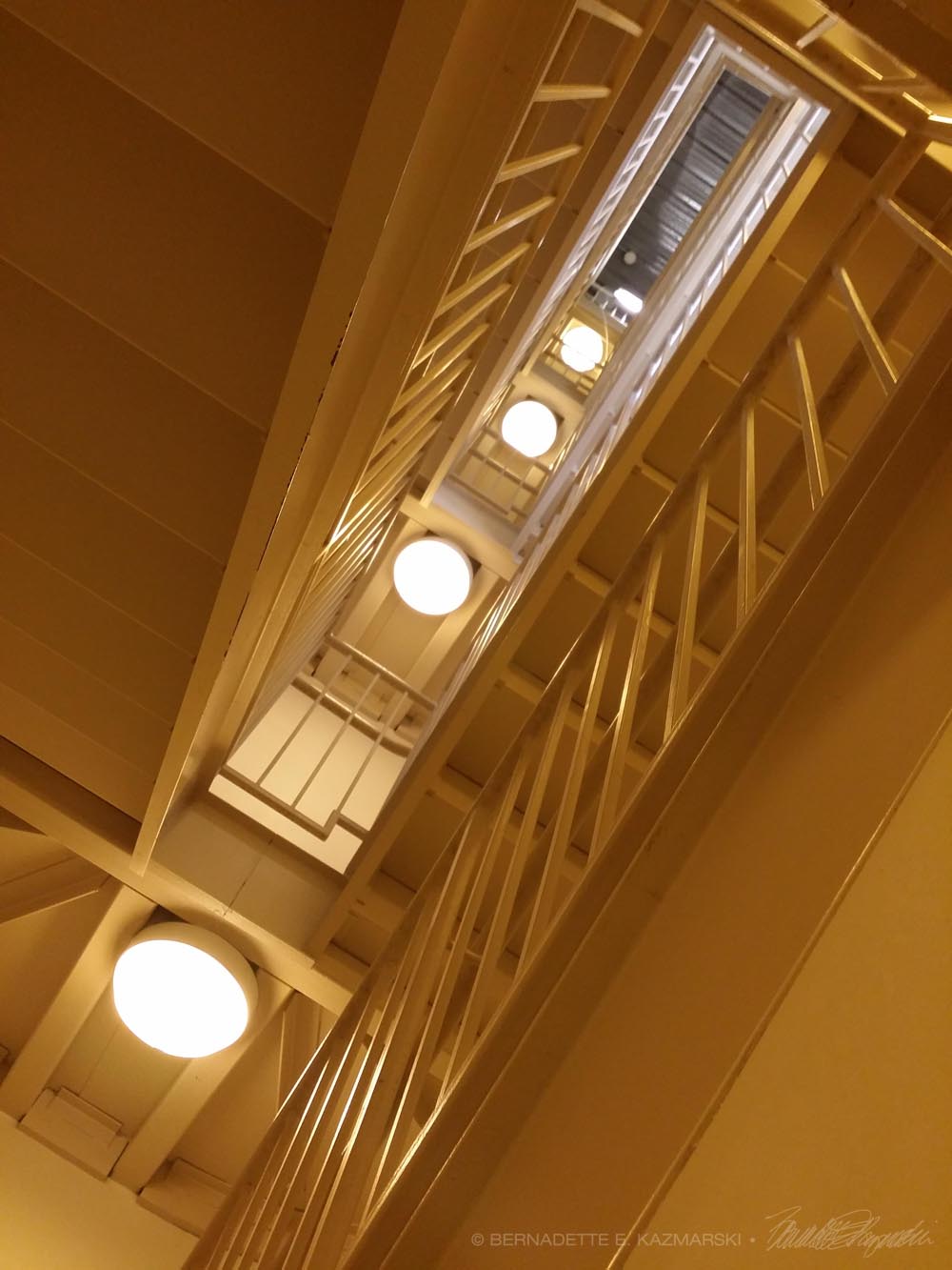 stairwell in yellow light