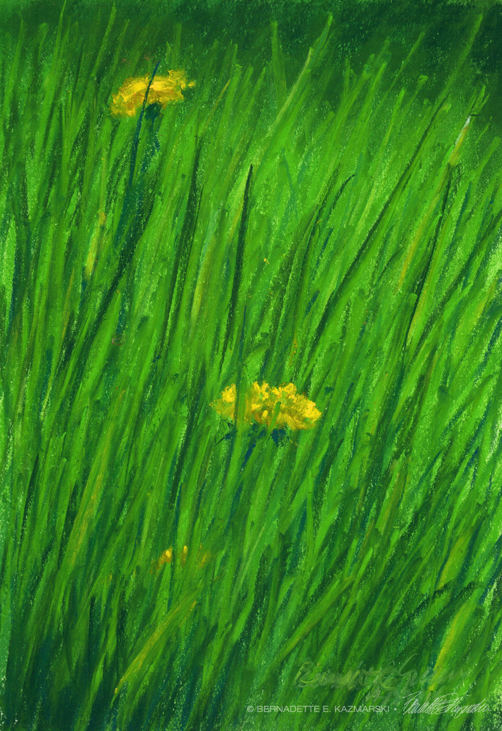 original art original pastel "Spring Grass", pastel on multi-media paper, 7" x 10" © Bernadette E. Kazmarski