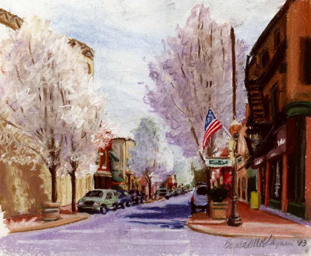 Pear Trees on Main Street, pastel, 10 x 12, 2003 © Bernadette E. Kazmarski