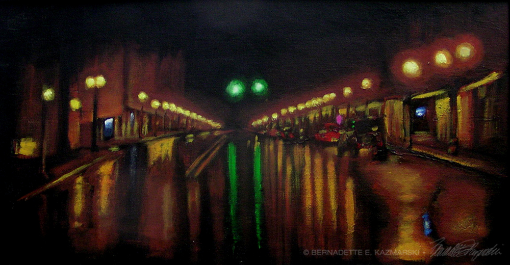 "Rainy Night on Main Street", acrylic, 24" x 12", 2005 © Bernadette E. Kazmarski