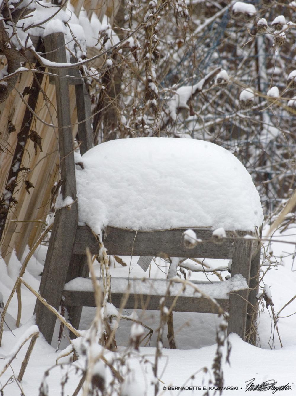 garden chair with snow